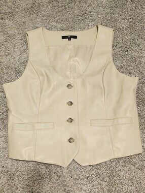 7 For All Mankind Faux Leather Button Down Vest Size S Ivory